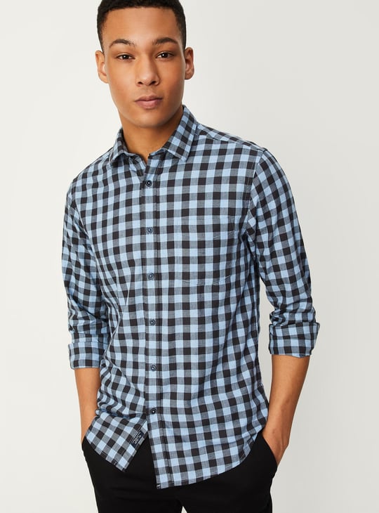 Men Slim Fit Gingham Check Shirt