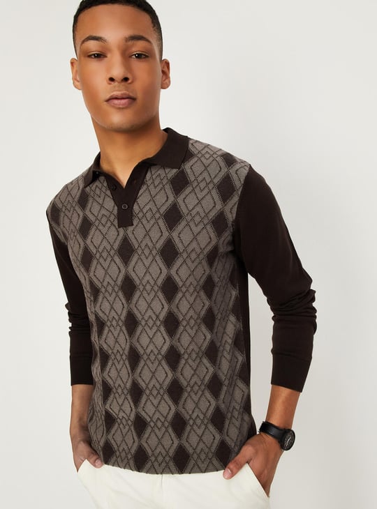 Men Argyle Knitted Polo T-shirt
