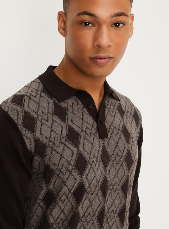 Men Argyle Knitted Polo T-shirt