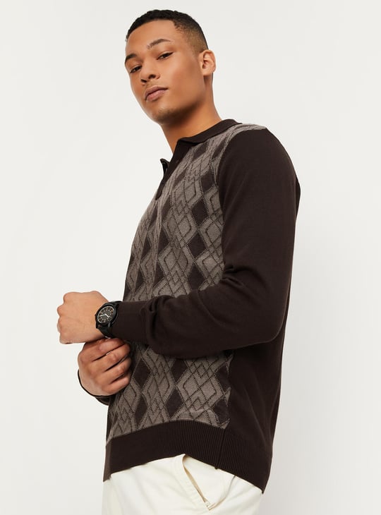 Men Argyle Knitted Polo T-shirt