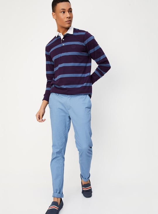 Men Striped Full Sleeve Polo T-shirt