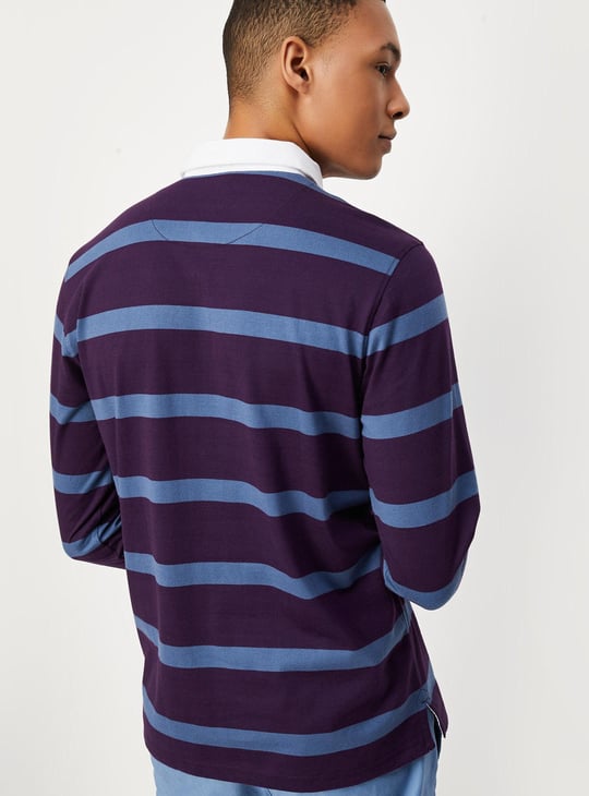 Men Striped Full Sleeve Polo T-shirt