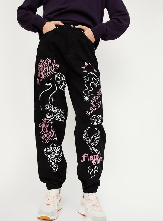 Women Printed Denim Joggers