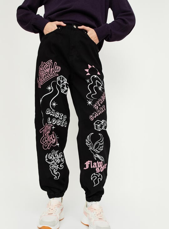 Women Printed Denim Joggers