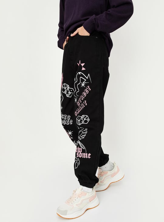 Women Printed Denim Joggers