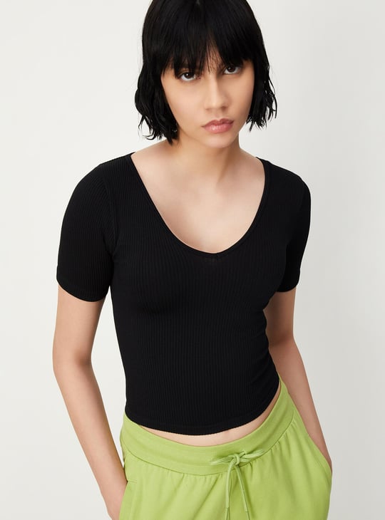Women Rib Knit Crop Top