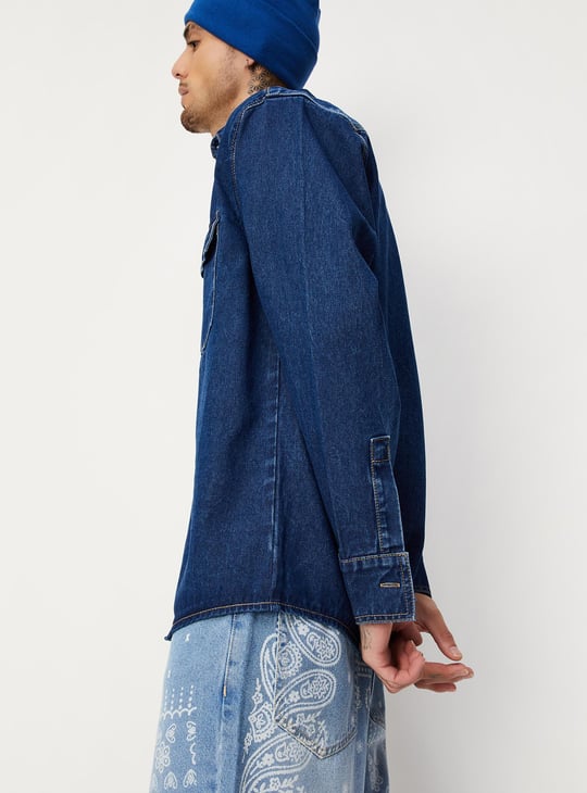 Men Oversized Double Pocket Denim Shirt