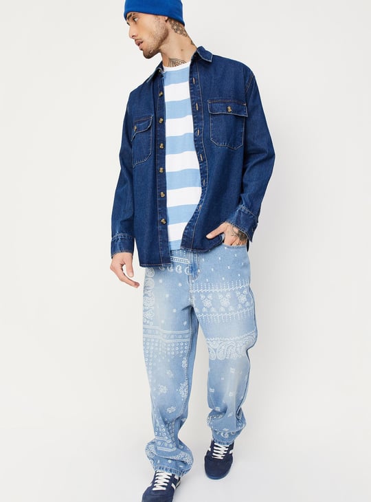Men Oversized Double Pocket Denim Shirt