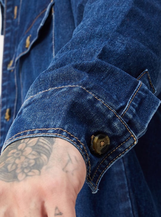 Men Oversized Double Pocket Denim Shirt