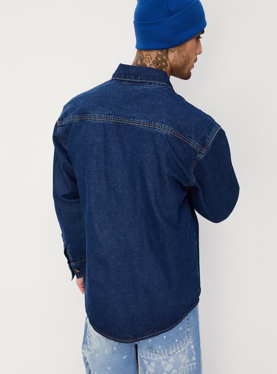 Men Oversized Double Pocket Denim Shirt