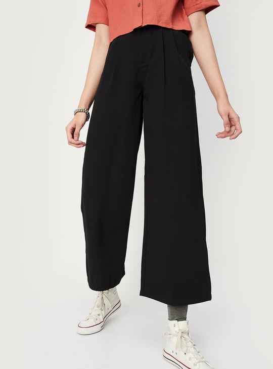 URB_N Women Solid Wide Leg Trousers