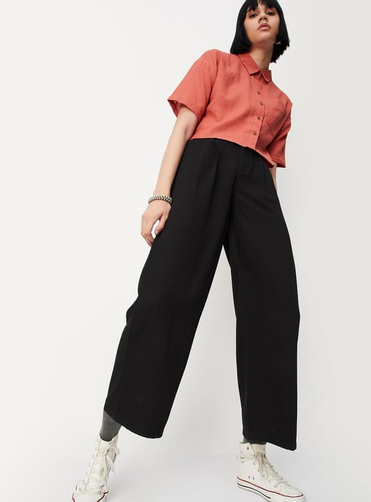 URB_N Women Solid Wide Leg Trousers