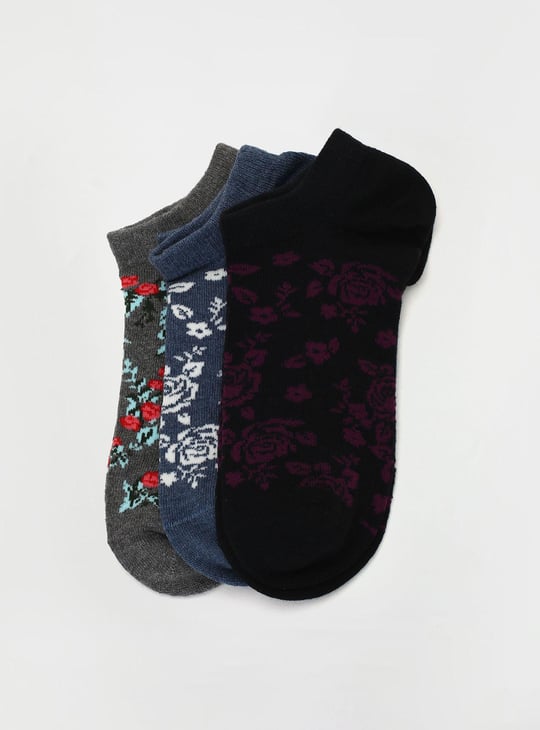 Women Floral Printed Ankle-Length Socks - Pack of 3
