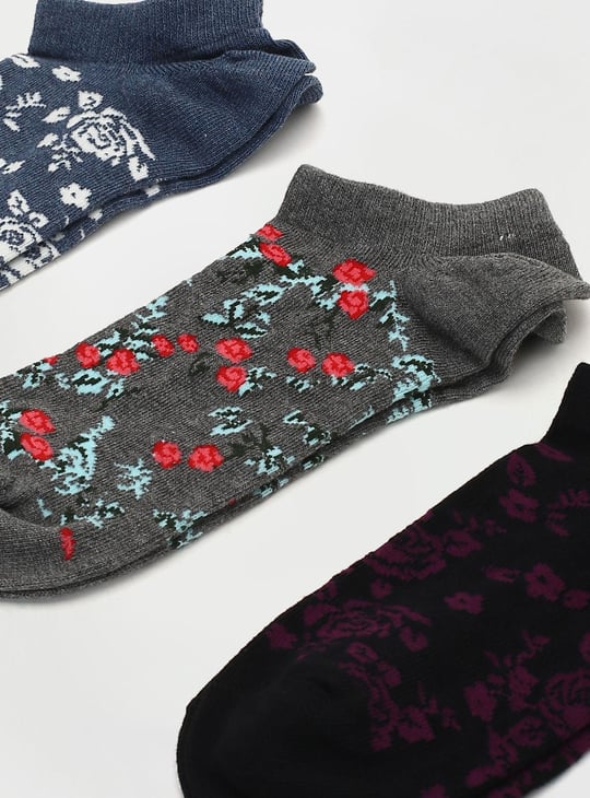 Women Floral Printed Ankle-Length Socks - Pack of 3