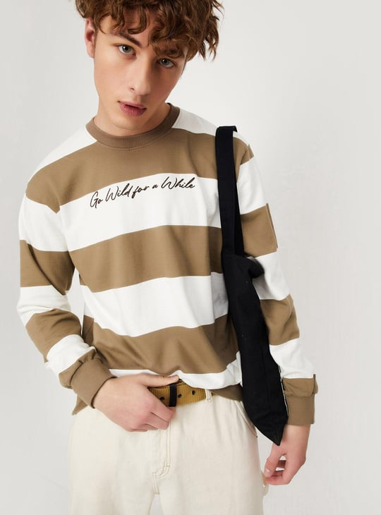 Men Striped Crew Neck Sweatshirt