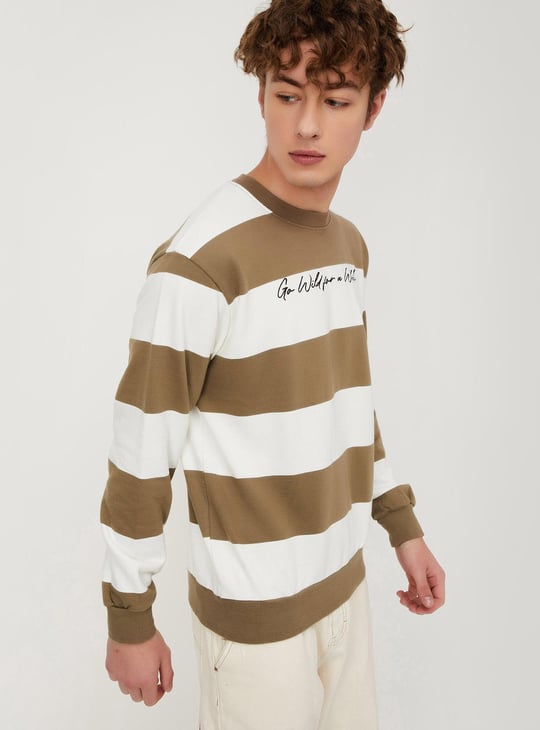 Men Striped Crew Neck Sweatshirt