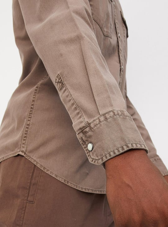 Men Solid Slim Fit Denim Shirt