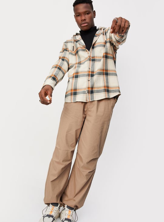 Men Checked Hooded Shirt
