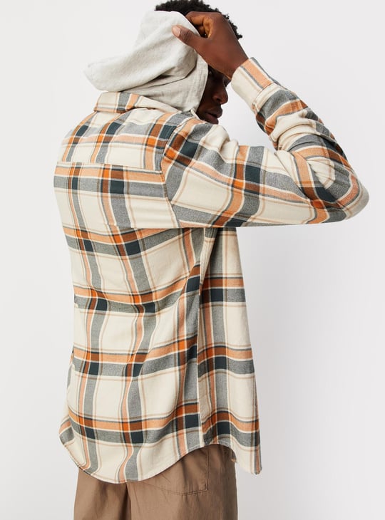 Men Checked Hooded Shirt