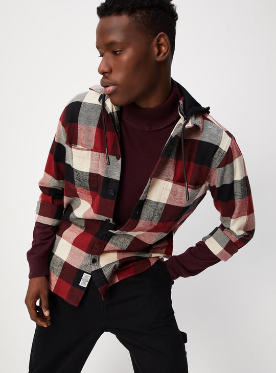 Hooded mens checked shirts best sale