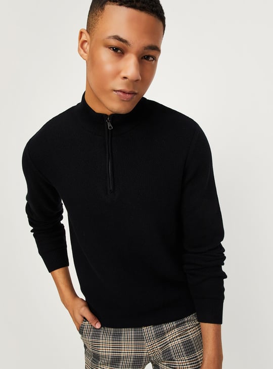 Men Knitted Mock Collar Sweater
