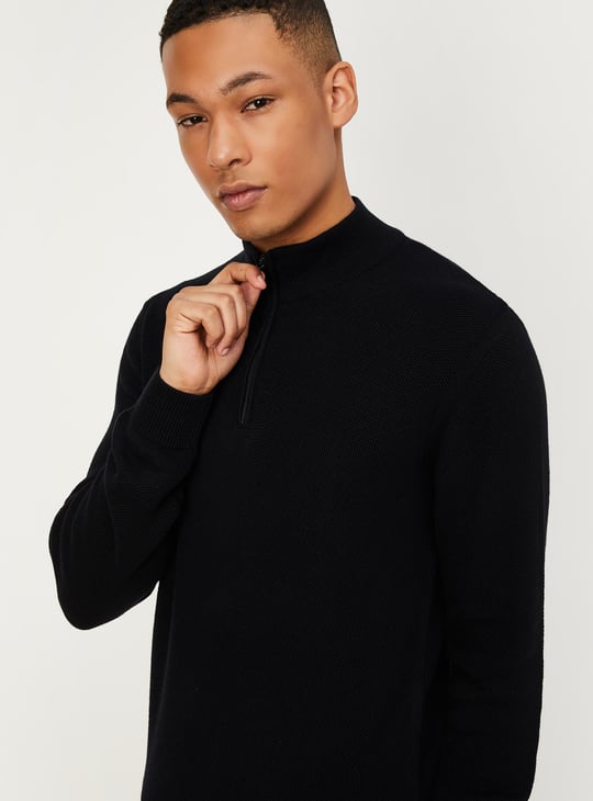 Men Knitted Mock Collar Sweater