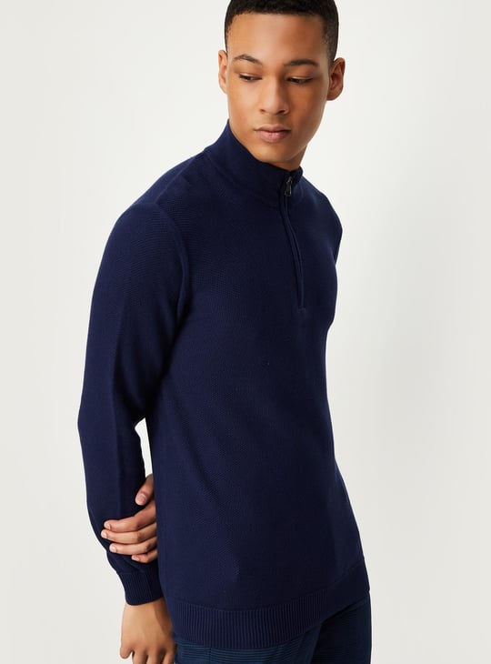 Men Knitted Mock Collar Sweater