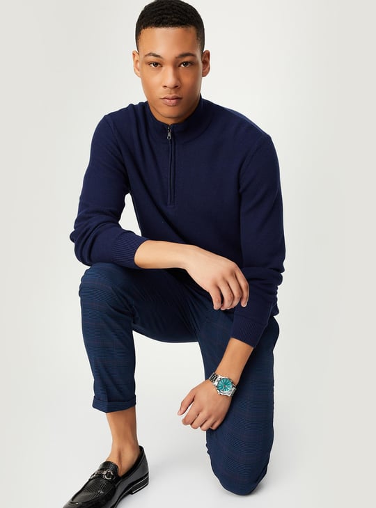 Men Knitted Mock Collar Sweater