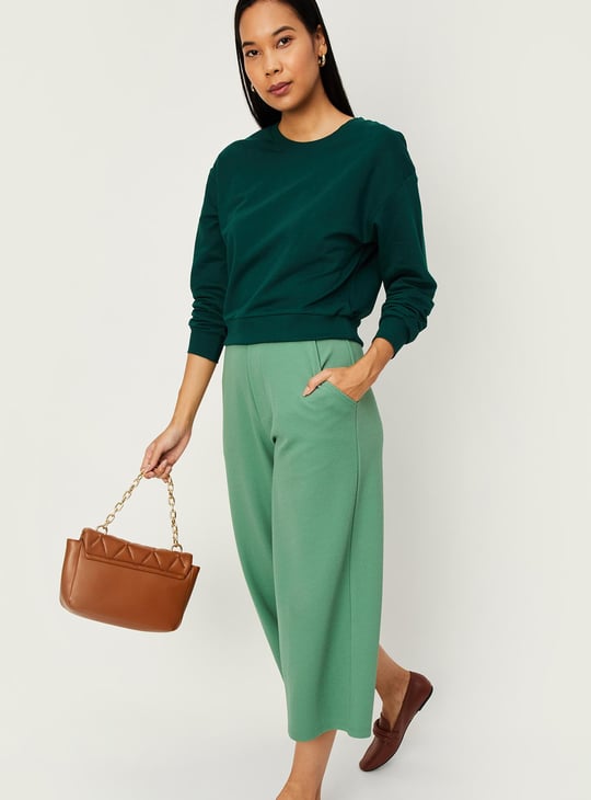 Women Solid Drop Shoulder Sweatshirt