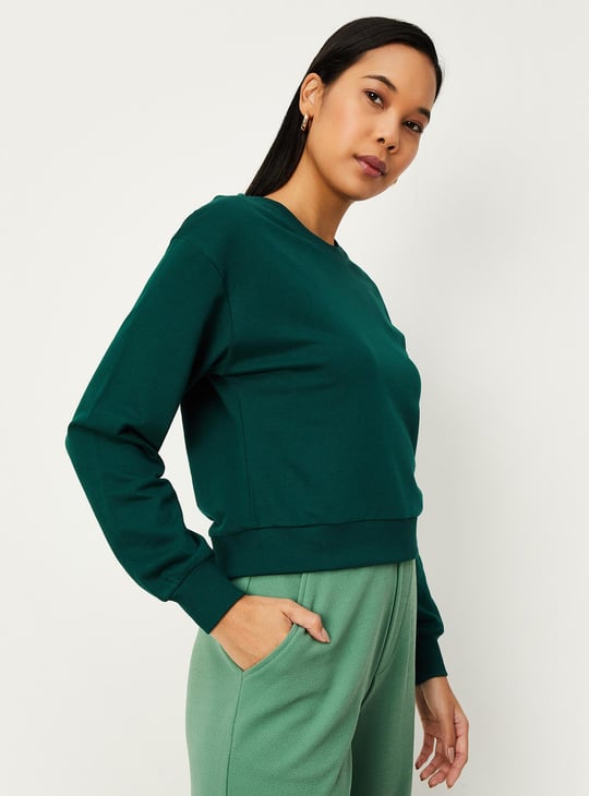 Women Solid Drop Shoulder Sweatshirt