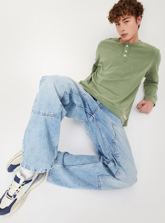 Men Textured Henley Neck T-shirt