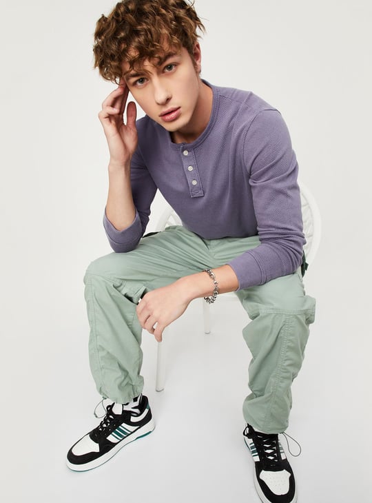 Men Textured Henley Neck T-shirt