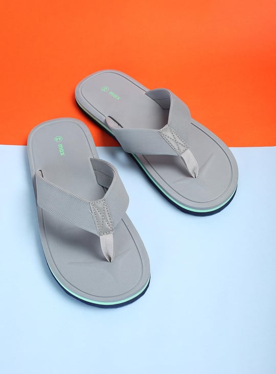 Men Solid V-Strap Slippers Grey PU