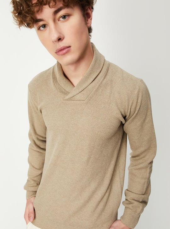 Men Knitted Shawl Collar Sweater
