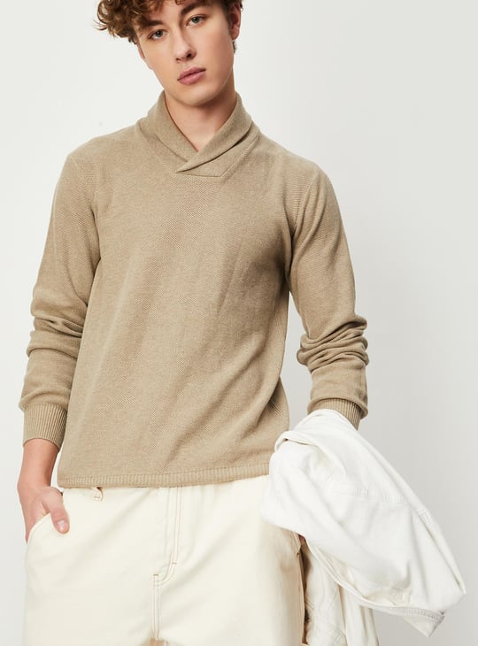 Men Knitted Shawl Collar Sweater