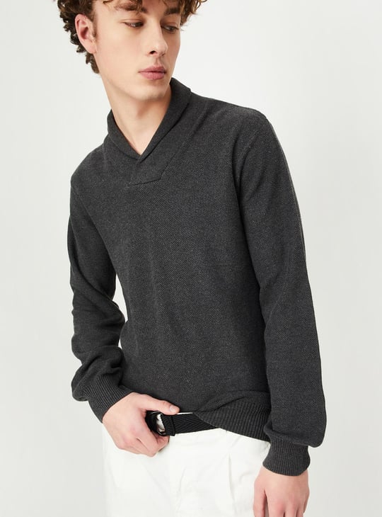 Men Knitted Shawl Collar Sweater