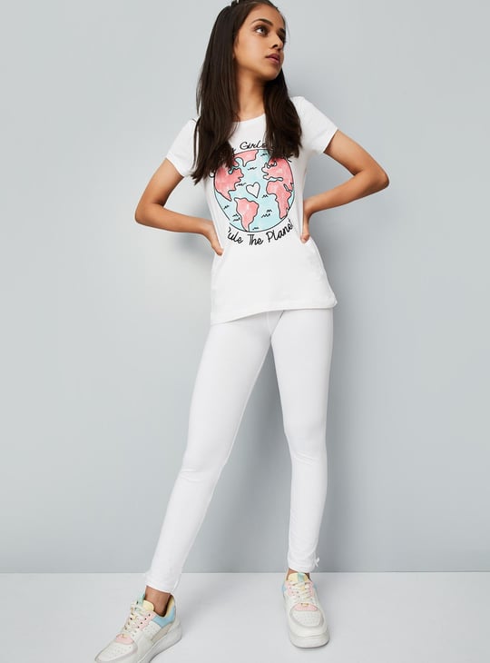 Girls Solid Full-Length Leggings