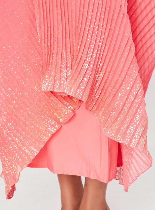 Women Foil Print Pleated Maxi Dress