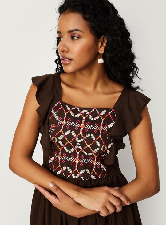 embroidered yoke midi dress Induss Embroidered Yoke Design Midi Dress