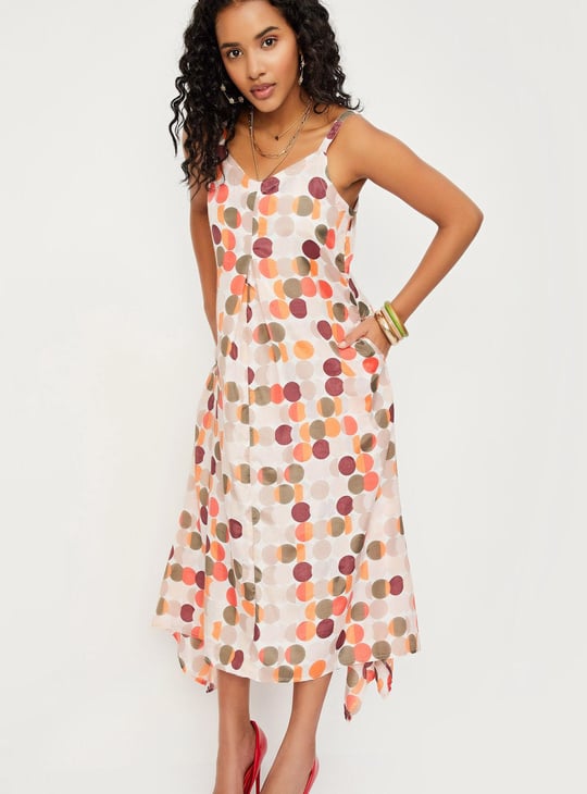 Women Polka Dot Printed Asymmetric Hem Dress