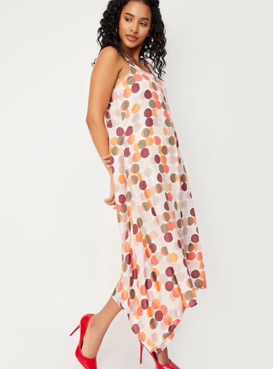 Women Polka Dot Printed Asymmetric Hem Dress