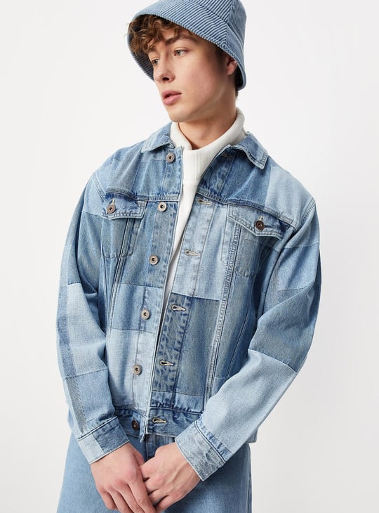 Men Colourblock Denim Jacket