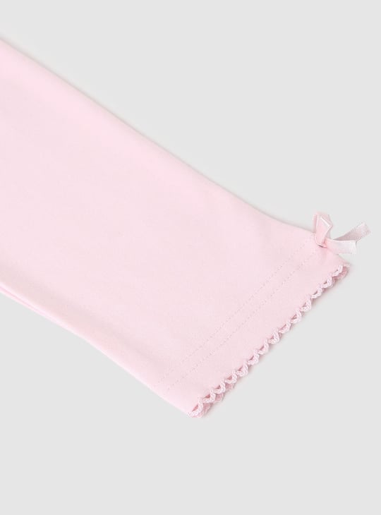 Girls Solid 3/4th Leggings with Bow Tie Hem