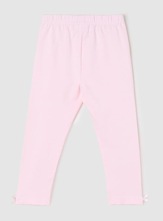 Girls Solid 3/4th Leggings with Bow Tie Hem