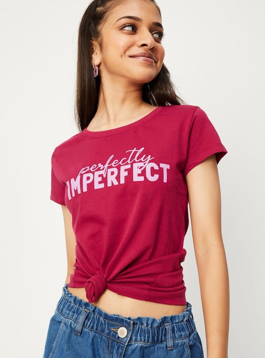 Girls Typographic Printed Pure Cotton T-shirt