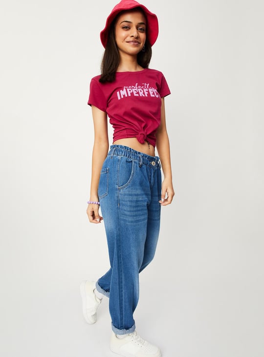 Girls Typographic Printed Pure Cotton T-shirt