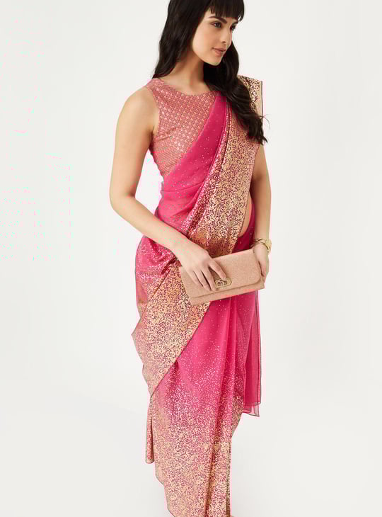 Women Sequinned Pre-Stitched Saree and Blouse Set