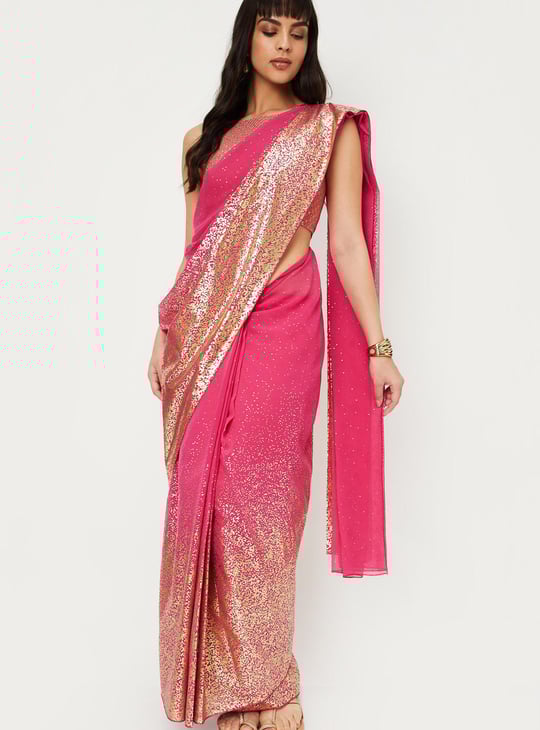 Women Sequinned Pre-Stitched Saree and Blouse Set