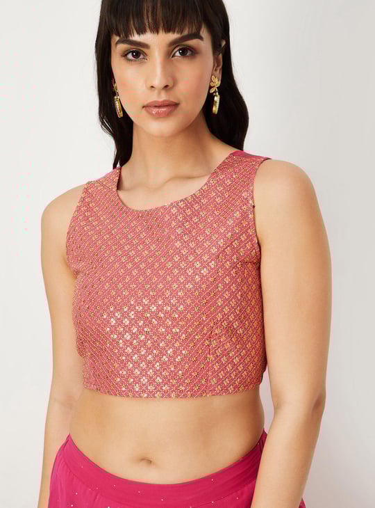 Women Sequinned Pre-Stitched Saree and Blouse Set