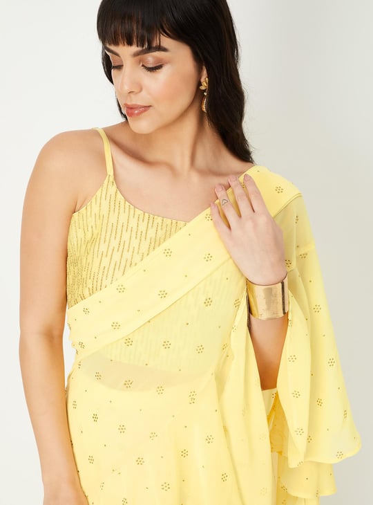 Women Embellished Pre-Stitched Saree and Blouse Set